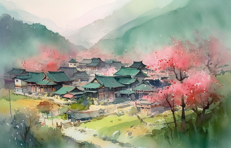 水墨风格房屋树木花草抽象艺术,插画/手绘图,插画/手绘图库,插画/手绘图下载,插画/手绘